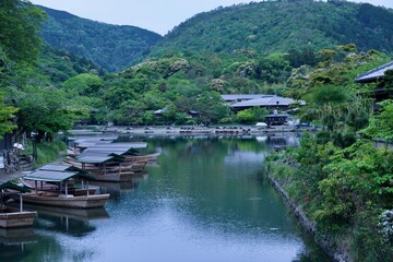 嵐山の船着き場 Boats in Arashiyama.
