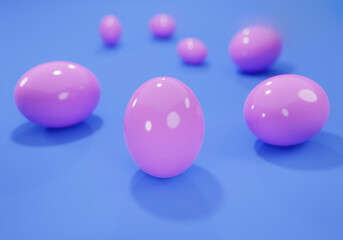 Happy easter day pink egg design 3d rendering minimal style on blue background render for Suitable for greeting cards
