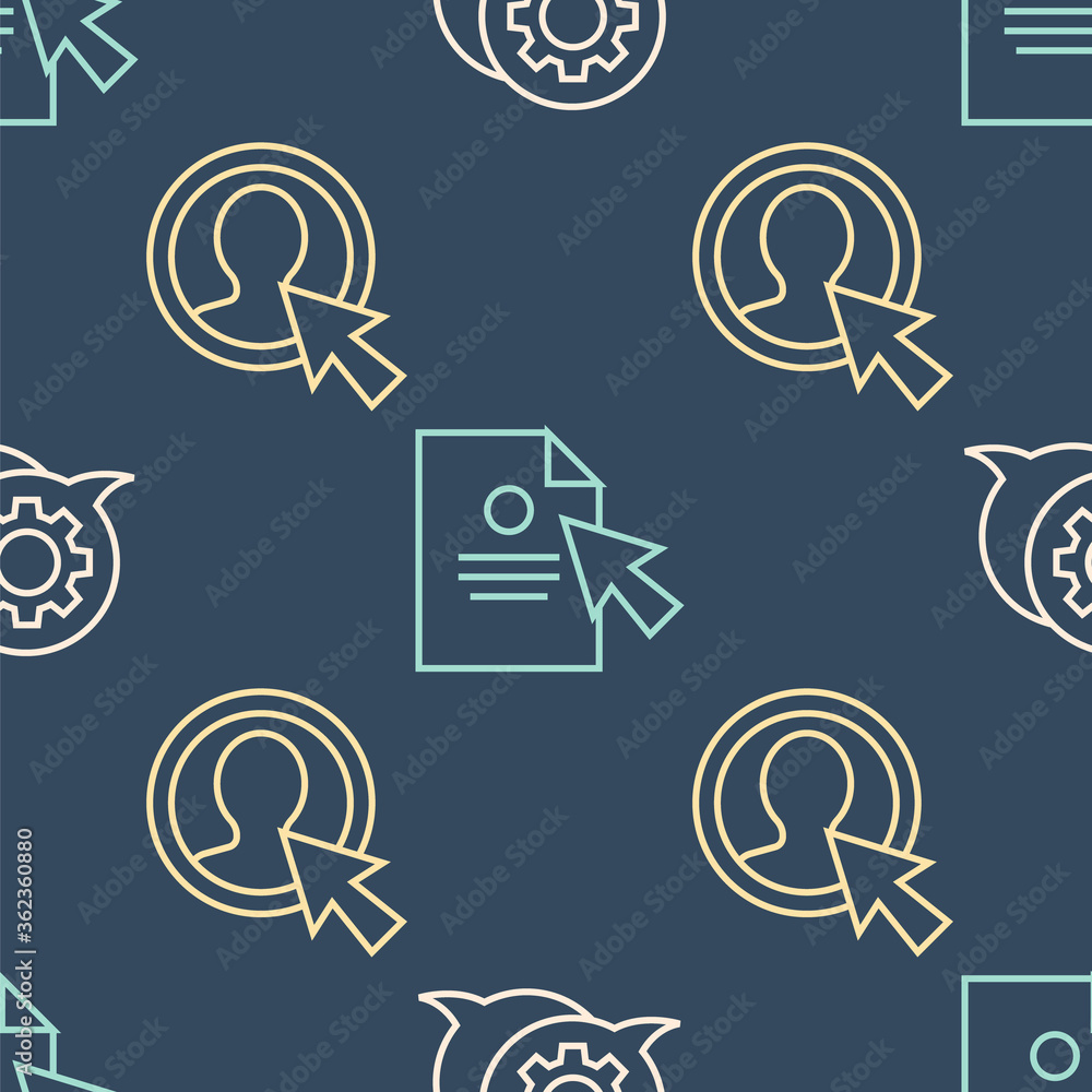 Aufkleber set line speech bubble chat, create account screen and document and cursor on seamless pattern. vect