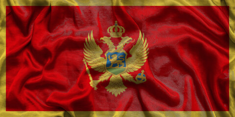 Montenegro national flag background with fabric texture. Flag of Montenegro waving in the wind. 3D illustration