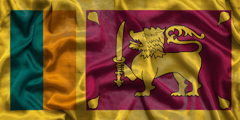 Sri Lanka national flag background with fabric texture. Flag of Sri Lanka waving in the wind. 3D illustration