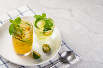 Frozen passion fruit green lemonade in summer