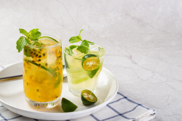 Frozen passion fruit green lemonade in summer
