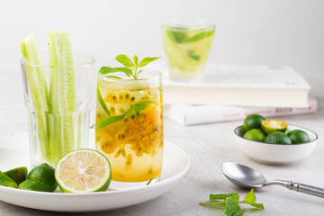 Frozen passion fruit green lemonade in summer