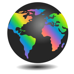 Very colorful rainbow earth map in a global sphere that floating on white background. Concept about, pride, international, country, variety, joyful and etc.