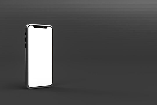 3D Rendering of technology and business concept. Smartphone with blank screen on black background. Copy space.