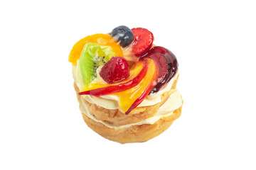 Home made cake with cream and fruit isolated