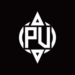 PV Logo with circle rounded combine triangle top and bottom side design template