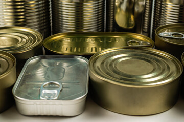Mix of cans isolated on white background.