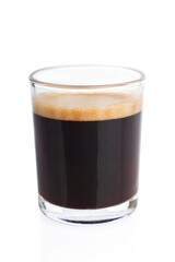 Espresso, coffee shot, espresso shot, on white background, macro photo
