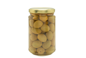 Olives in a bottle isolated on a white.