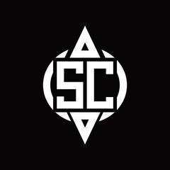 SC Logo with circle rounded combine triangle top and bottom side design template