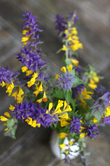 A bouquet of wild flowers Ivan da Marya in a vase, mariannick Asherah, flowers yellow and blue, the colors of summer