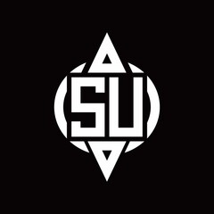 SU Logo with circle rounded combine triangle top and bottom side design template