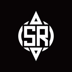 SR Logo with circle rounded combine triangle top and bottom side design template