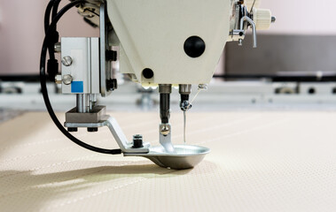 Fabric industry production line. Textile factory. Working tailoring process