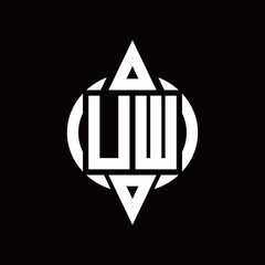 UW Logo with circle rounded combine triangle top and bottom side design template