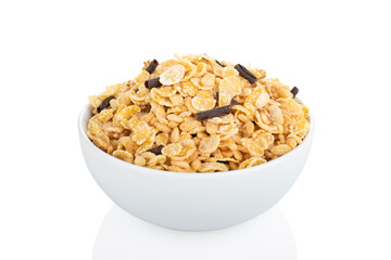 Corn flakes. Corn flakes in white bowl without milk, on white background (Tr- cikolatali korn fleks )
