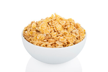 Corn flakes. Corn flakes in white bowl without milk, on white background (Tr- korn fleks )

