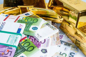 Money and Gold. gold bullions. Financial concept