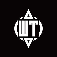 WT Logo with circle rounded combine triangle top and bottom side design template