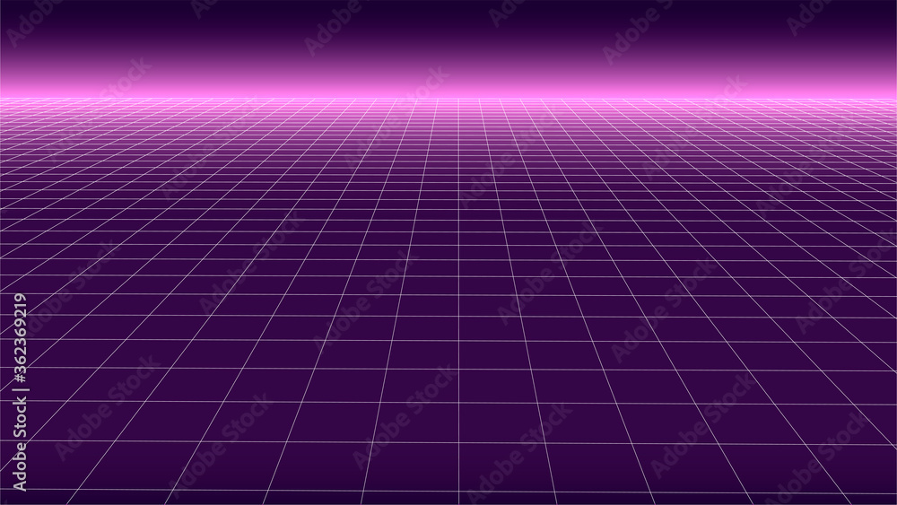 Aufkleber synthwave background. retro futuristic backdrop with perspective grid. pink glow in distance. geomet