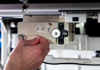 Fabric industry production line. Textile factory. Working tailoring process