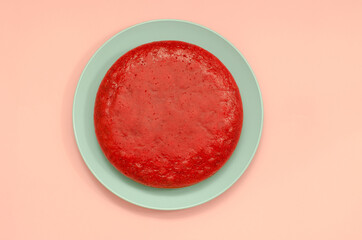 Red pie top view. A home-made pie with space for your text.