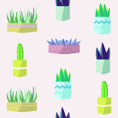 set of succulent gardening icons veztor pattern