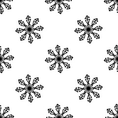 Seamless pattern made from doodle abstract snowflakes. Isolated on white background. Vector stock illustration.