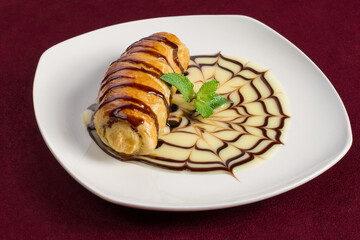 apple strudel on a plate, dessert menu