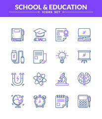 Education icon set with dual color and shadow, New and trendy linear pictogram pack. modern vector icon concept.
