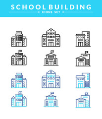 School Building Icons set with dual color and shadow. modern and simple linear web icons 