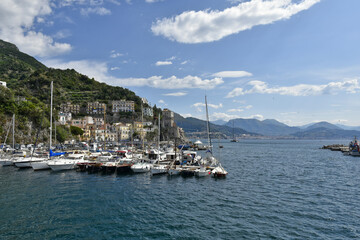 Panoramic view of Cetara, a medieval village on the Amalfi coast in Italy.