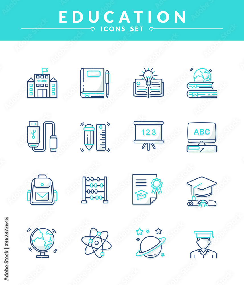 Aufkleber simple of education vector icon set, with dual color and shadow, new and trendy with outline style. 