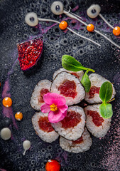 sushi roll with tuna and rice in plate