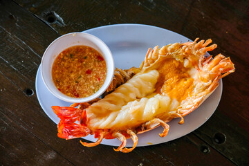 Grilled Shrimp served on Plate © moomusician