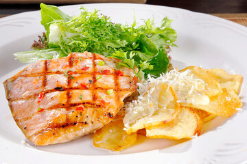 grilled salmon cheese with vegetables