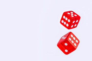 Red DICES on a white background. For add text .