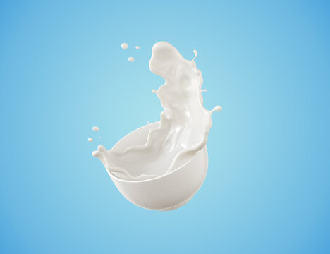 milk splash with white bowl include clipping path.
