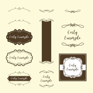 Set of ornament swirl vintage decorative frames, dividers, labels, and border. Design elements for branding, packaging, sticker, card, invitation, and more.
