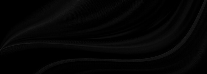Black gray satin dark fabric texture luxurious shiny that is abstract silk cloth panorama background with patterns soft waves blur beautiful.