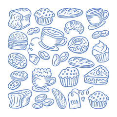 Doodle Breakfast and fast food icon set, Simple and trendy with sketching style