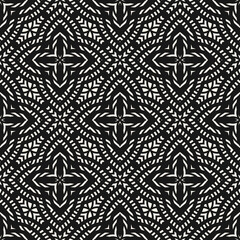 Vector ornamental geometric seamless pattern. Abstract monochrome floral ornament. Elegant black and white background texture in Turkish, Moroccan, Arabian style. Dark repeat design for decor, print