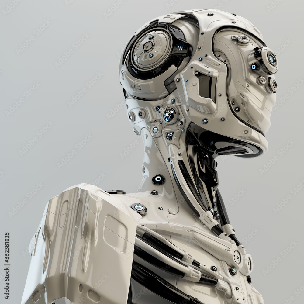 Poster robot pilot with multiple optical elements, different lenses to capture all in details. futuristic p