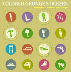 Hand tools colored grunge icons