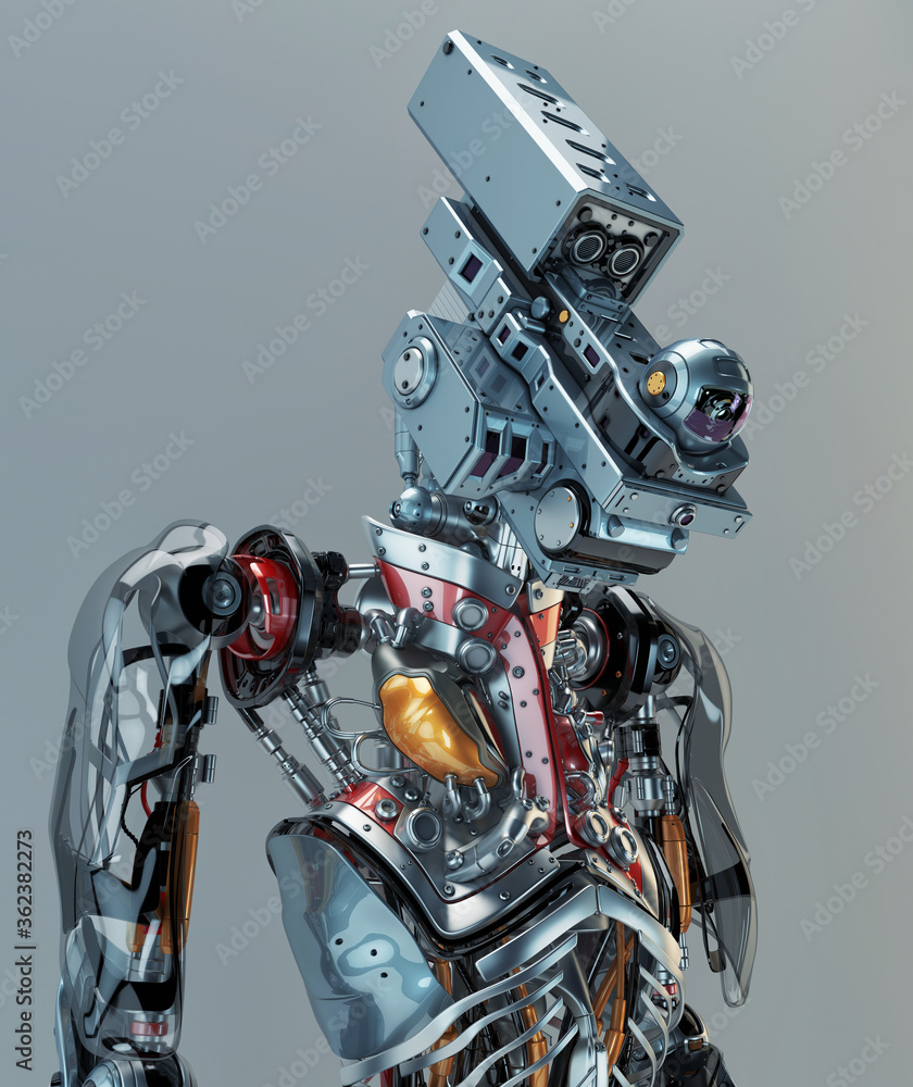 Aufkleber futuristic surveillance drone with human organs. robotic humanoid security bot 3d rendering