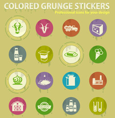 Milk industry colored grunge icons