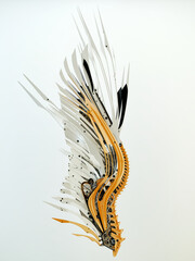 Stylish steel orange robotic artificial wings, 3d rendering
