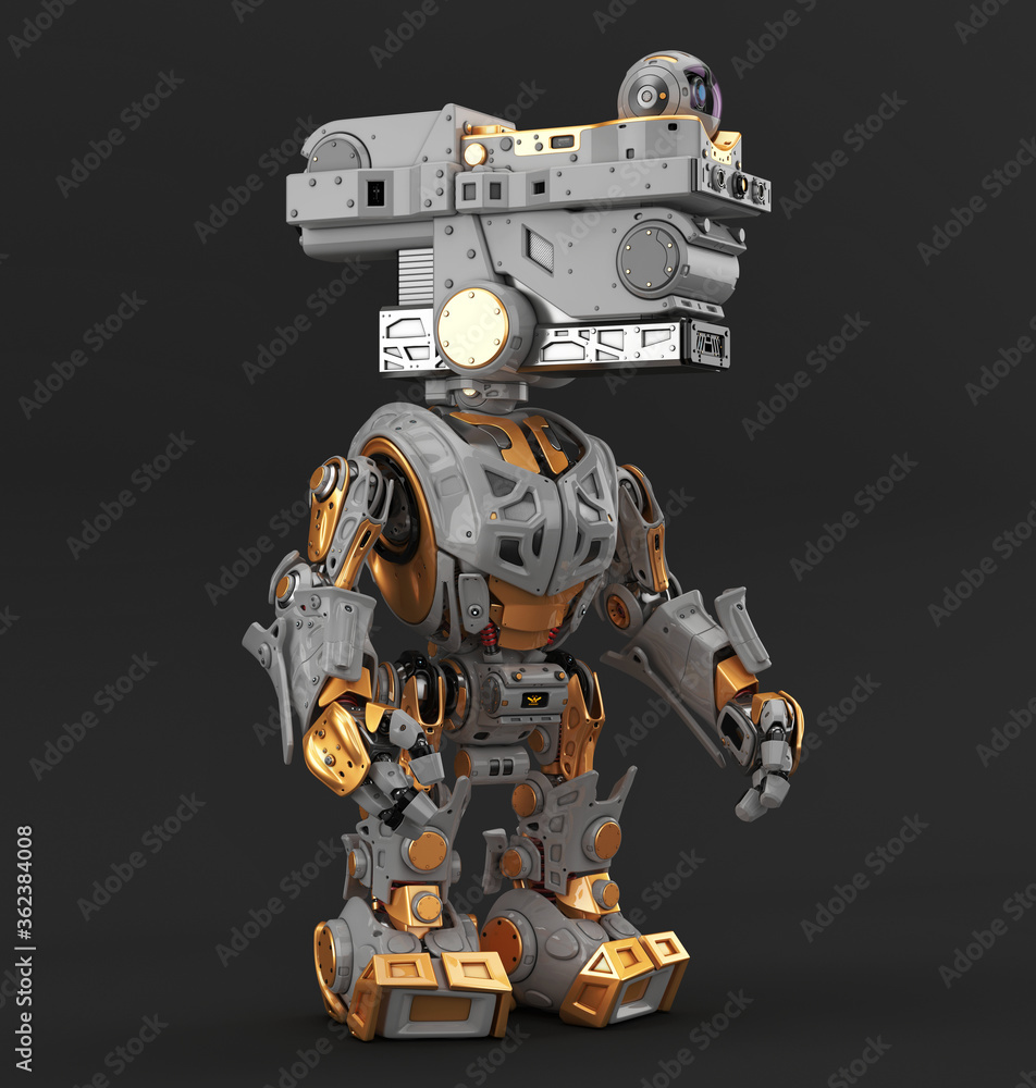 Aufkleber stylish silver robot 3d rendering. assistant bot for video surveillance on dark background